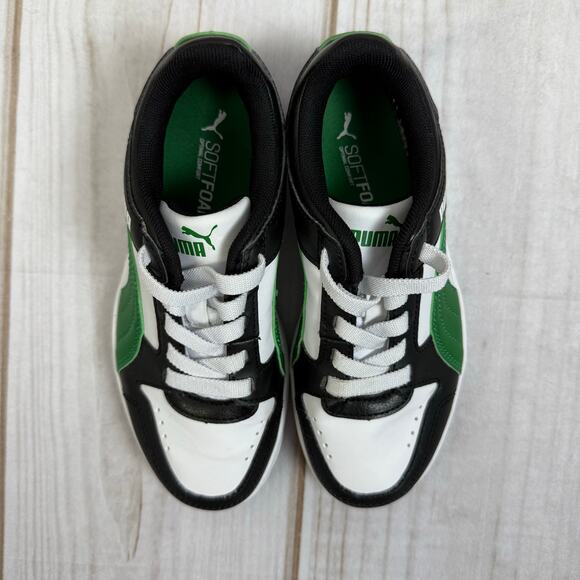 Puma Kids Rebound V6 Black White Green Low Top Sneakers Size 2Y - Picture 4 of 7